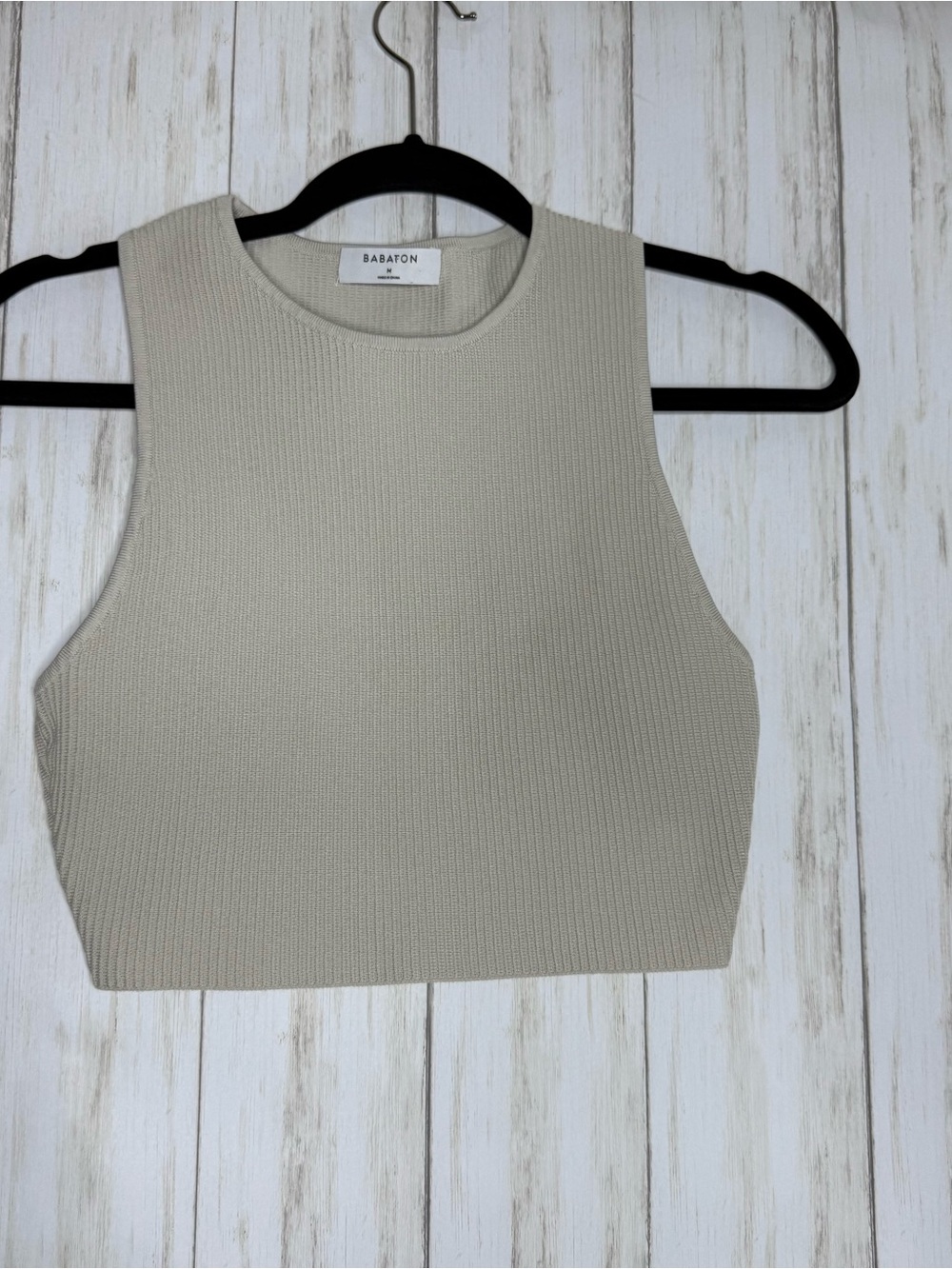 Aritzia Babaton Beige Ribbed Crop Tank Top M